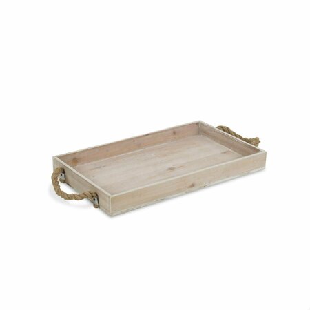 HOMEROOTS Wooden Tray with Rope Handles, Light Gray 399699